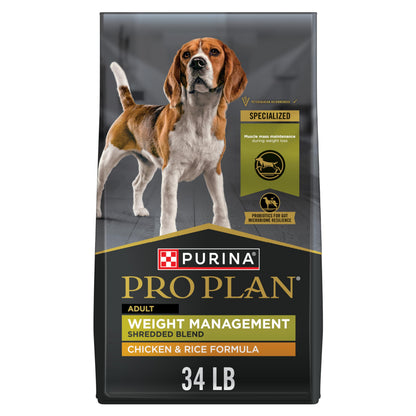 Purina Pro Plan Weight Management Dry Dog Food, Shredded Blend Chicken - 15.4 kg Bag Pro Plan