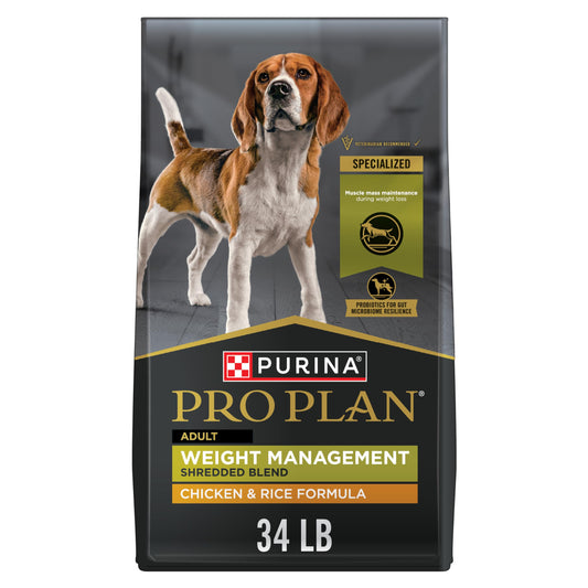 Purina Pro Plan Weight Management Dry Dog Food, Shredded Blend Chicken - 15.4 kg Bag Pro Plan