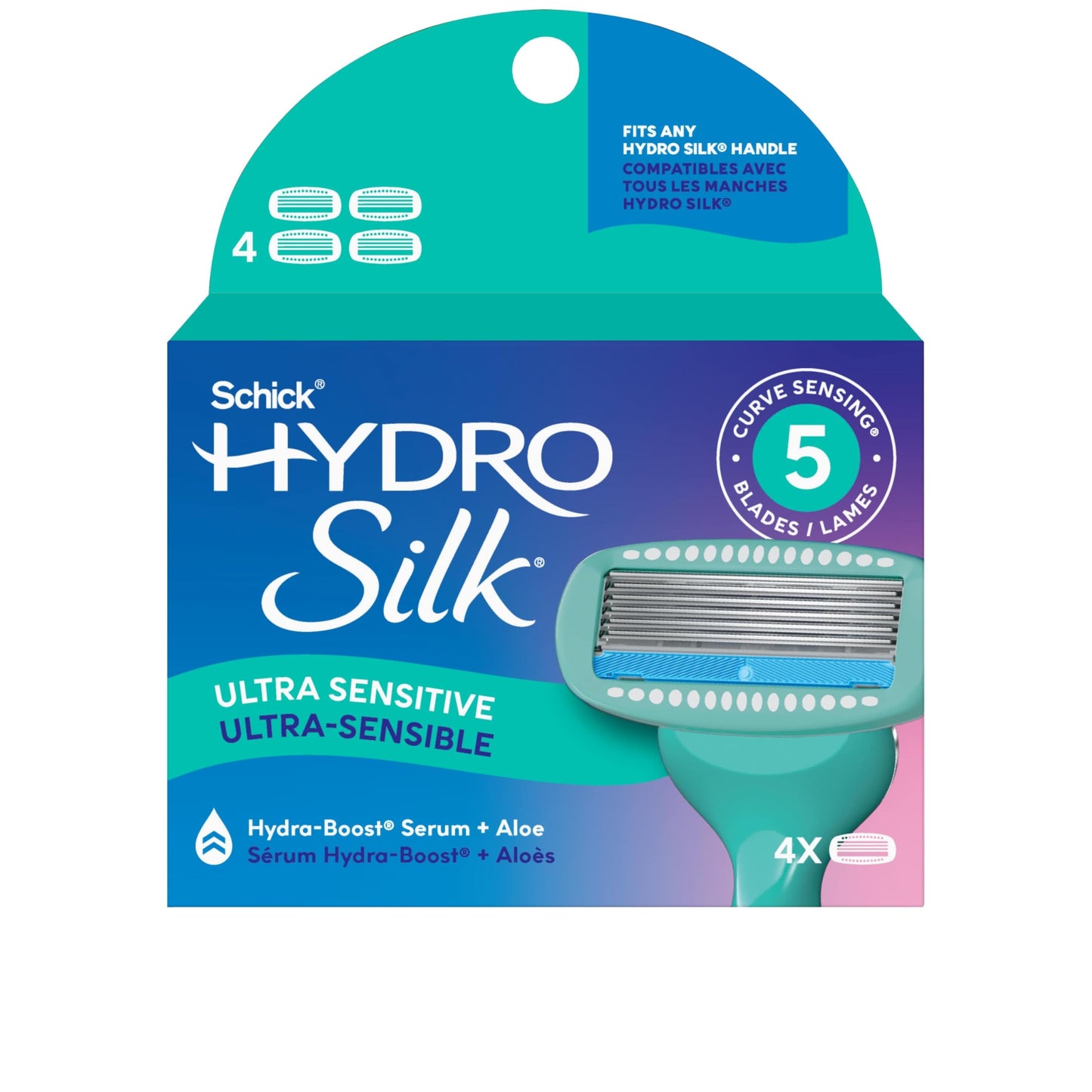 Schick Hydro Silk Sensitive Care Razors for Women | Replacement Refills for any Hydro Silk Handles | 5-Blade Refill for Women with Sensitive Skin| 4 Count Razor Refills - Available at All In One Marketplace Canada