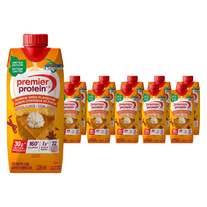 Premier Protein Shake, Limited Edition Pumpkin Spice, 30g Protein, 1g Sugar, 11.5 Fl Oz (Pack of 10)