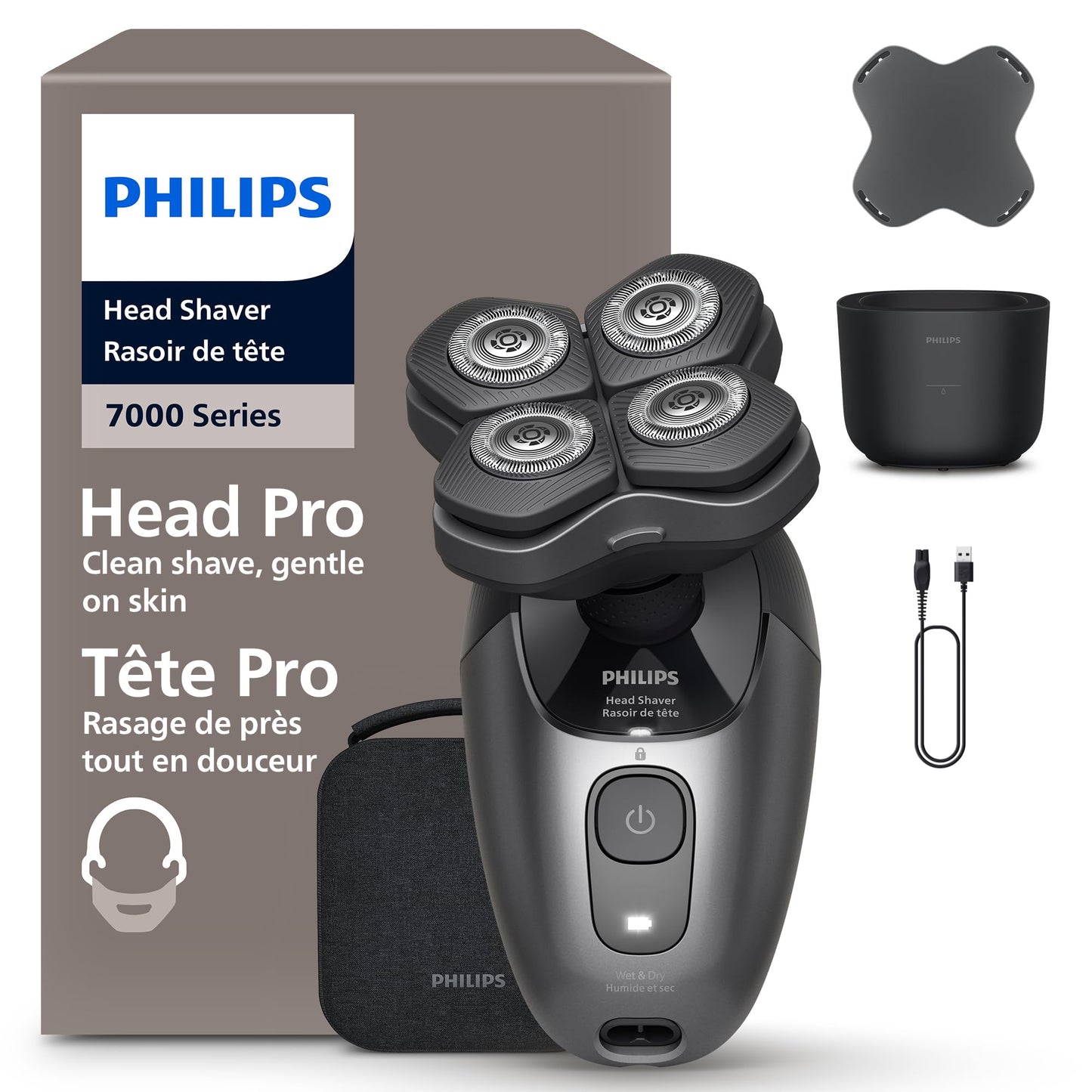 Philips Head Shaver Pro 7000 Series - Skull Shaver For Men and Women, 360° Flexing Head & ComfortCut Blades for Clean Shave, Gentle on Skin, Model HS7980/28 - Available at All In One Marketplace Canada