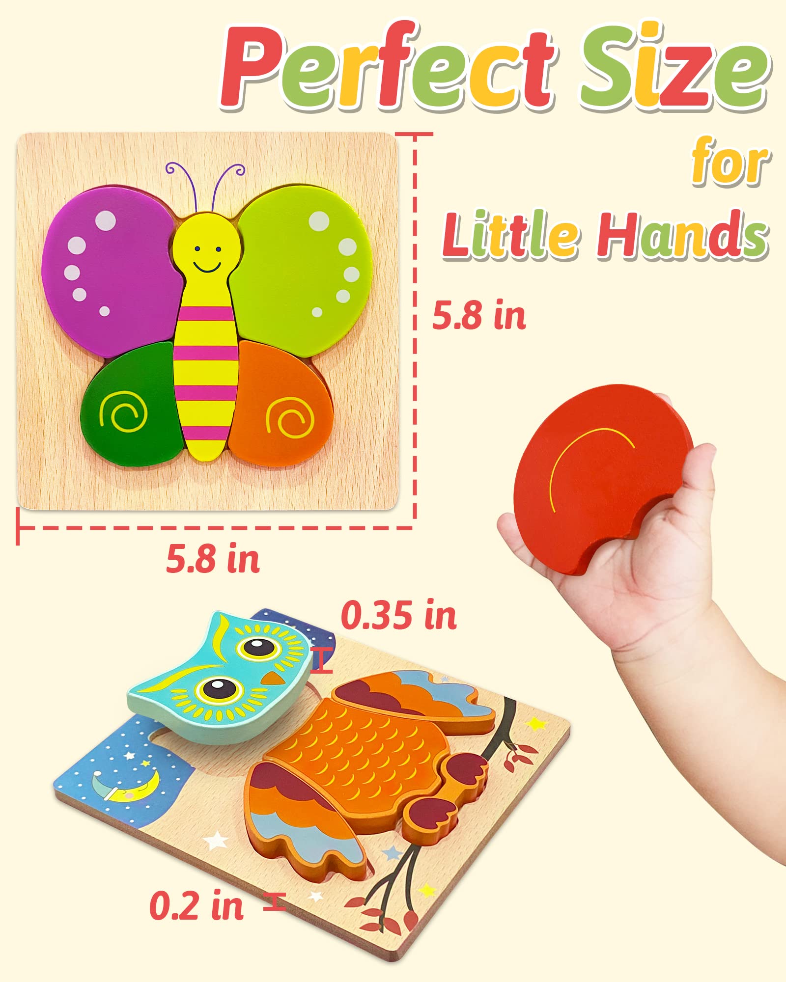 Gojmzo Wooden Puzzles for Toddlers 1-3 Toys Gifts for 1 2 3 Year Old Boys Girls, Montessori Educational Toys Preschool Learning Activities, 6 Pack Animal Jigsaw Puzzle Game