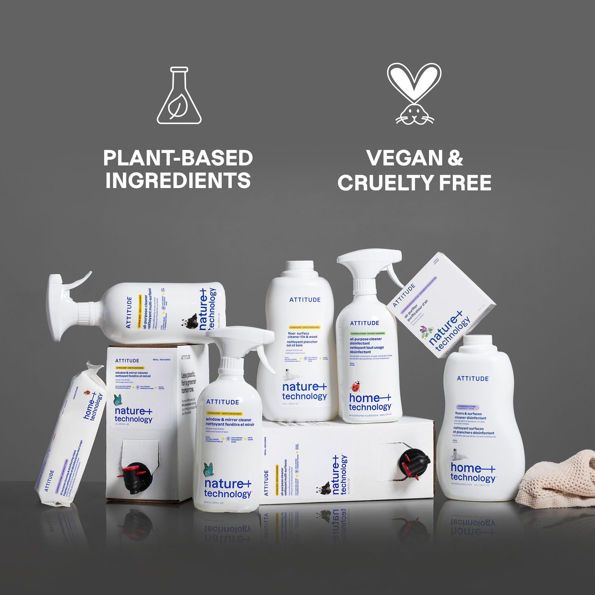 ATTITUDE Disinfectant Spray, All Purpose Cleaner with 99.99% Germ & Virus Elimination, Vegan & Plant-Based, Multi-Surface, Made in Canada, Unscented, 800 mL (Pack of 3) - Available at All In One Marketplace Canada