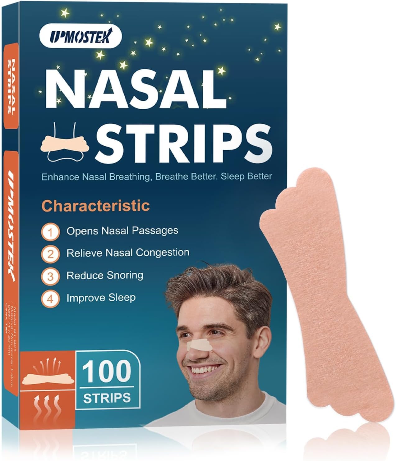 100Pcs Nasal Strips for Snoring, Extra Strength Nose Strips Breathing, Nose Tape for Sports and Sleep, Anti Snoring Strips Help Stop Snoring,Keep your nose open and comfortable - Available at All In One Marketplace Canada