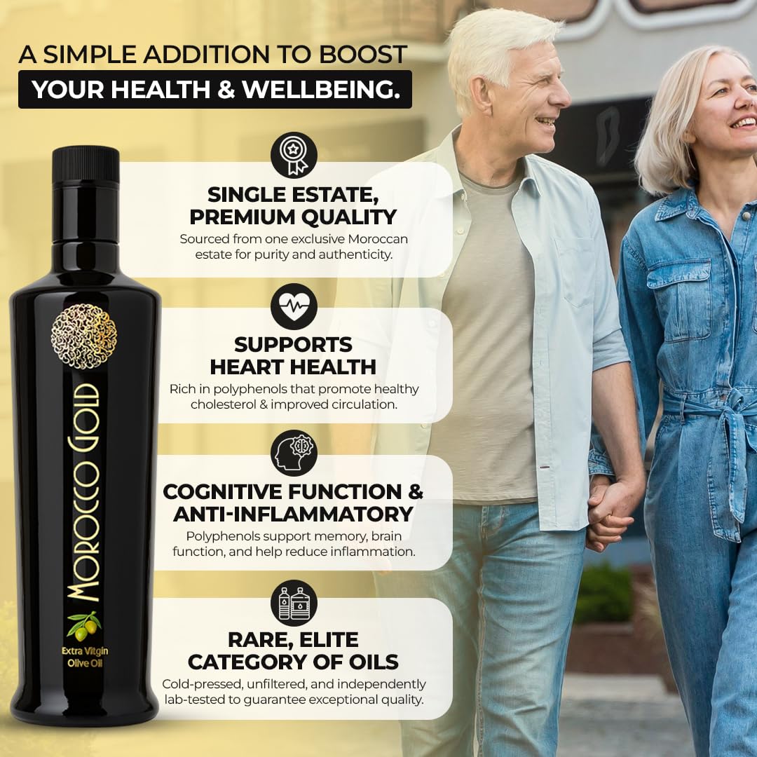 Morocco Gold Early Harvest Extra Virgin Olive Oil – Cold Pressed, 652mg/kg Polyphenols, 500ml