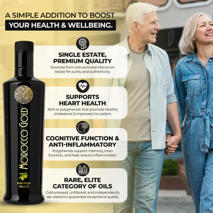 Morocco Gold Early Harvest Extra Virgin Olive Oil – Cold Pressed, 652mg/kg Polyphenols, 500ml