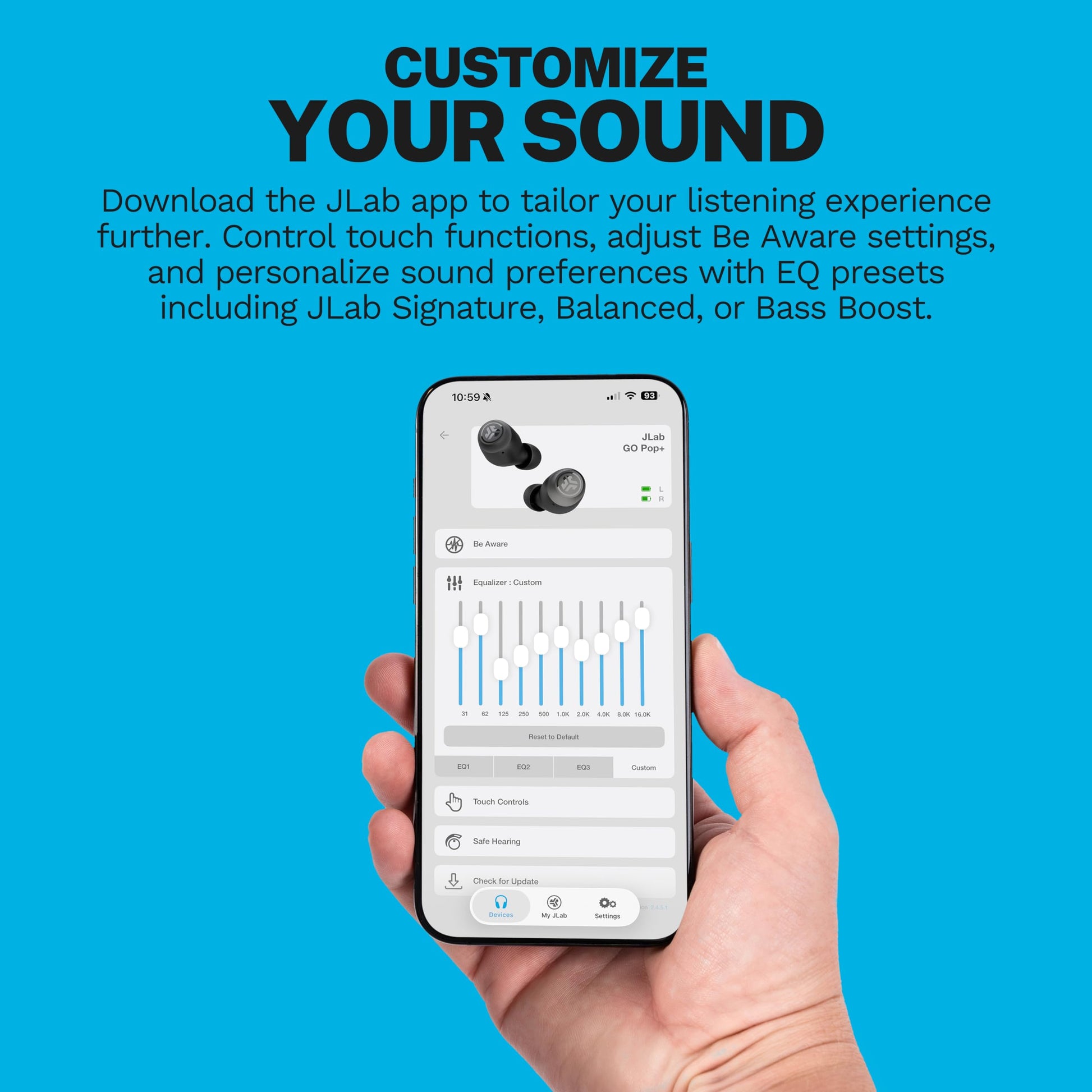 JLab Go Air Pop+, True Wireless Earbuds, Bluetooth Earbuds with Microphone, Dual Connect, EQ3 Sound, Black - Available at All In One Marketplace Canada