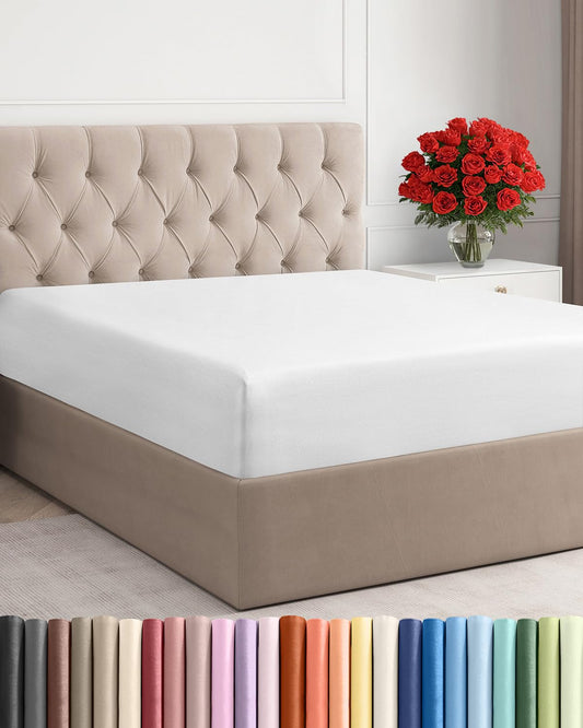 Full Size Fitted Bed Sheet - Hotel Luxury Single Fitted Sheet Only - Fits Mattress Up To 16 - Extra Soft, Wrinkle Free, Breathable & Cooling - Bottom Fitted Sheet - White Single Fitted Sheet Only