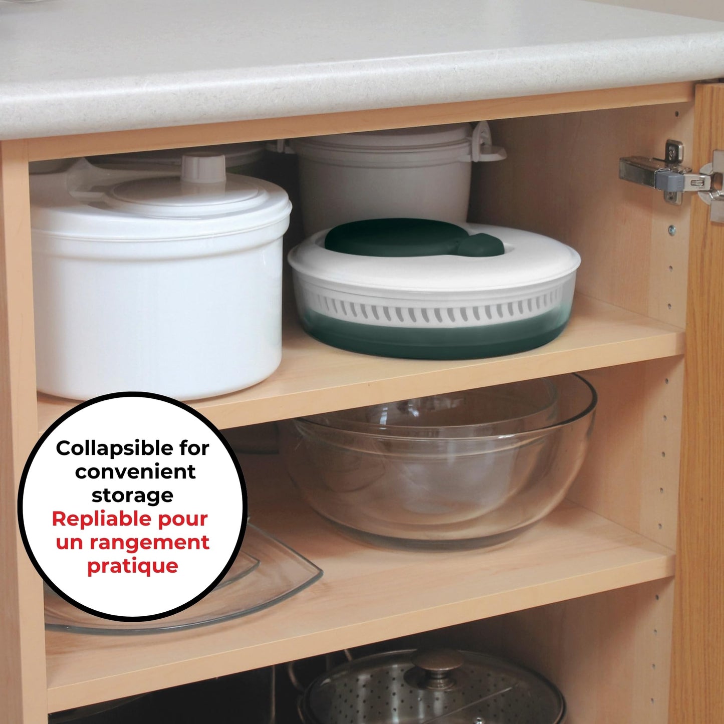 Starfrit Collapsible Salad Spinner 3L Capacity - Compact Storage - Basket Doubles as Colander - Bowl Can Be Used For Serving - Available at All In One Marketplace Canada