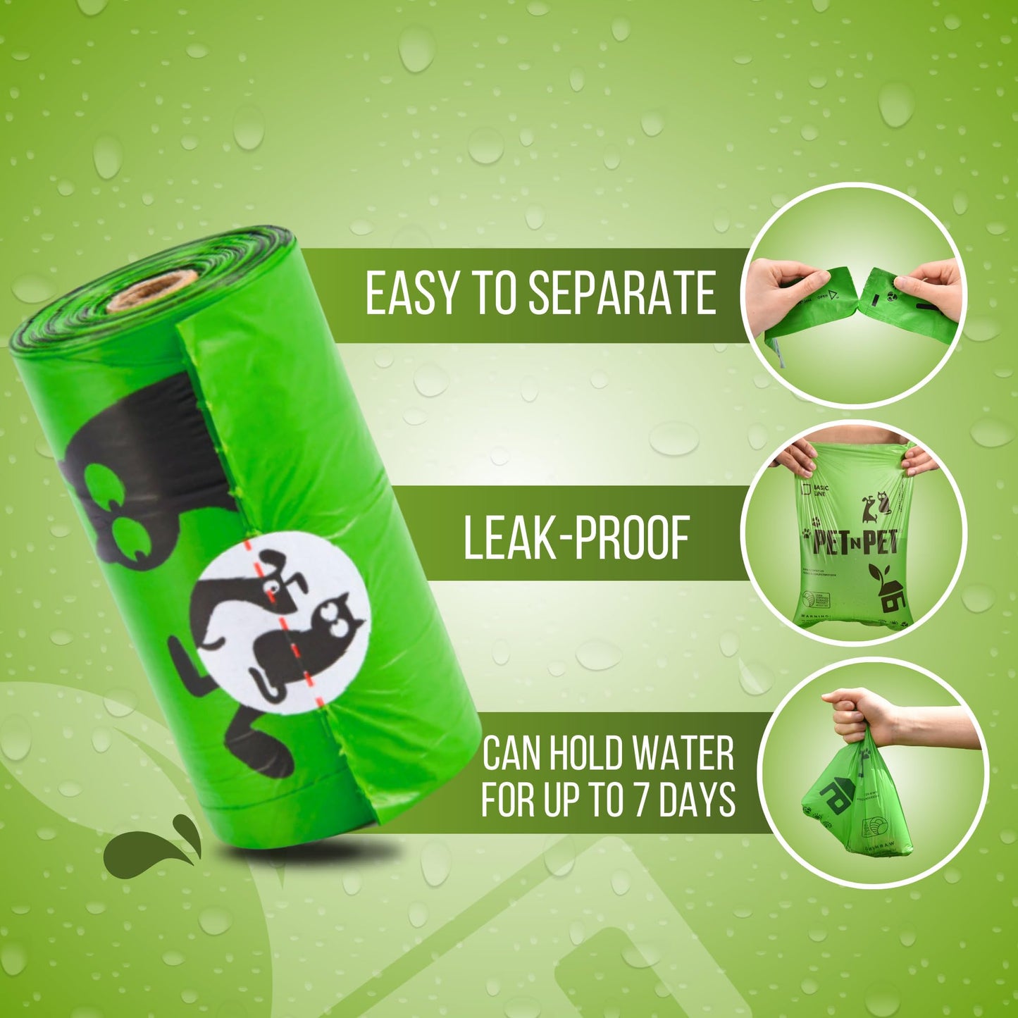 Pet N Pet Dog Poop Bags - USDA Certified 41% Plant-Based Doggy Poop Bags - Leak-Proof Sac Caca Chien Refill Rolls (1080 Count, Unscented, Green)