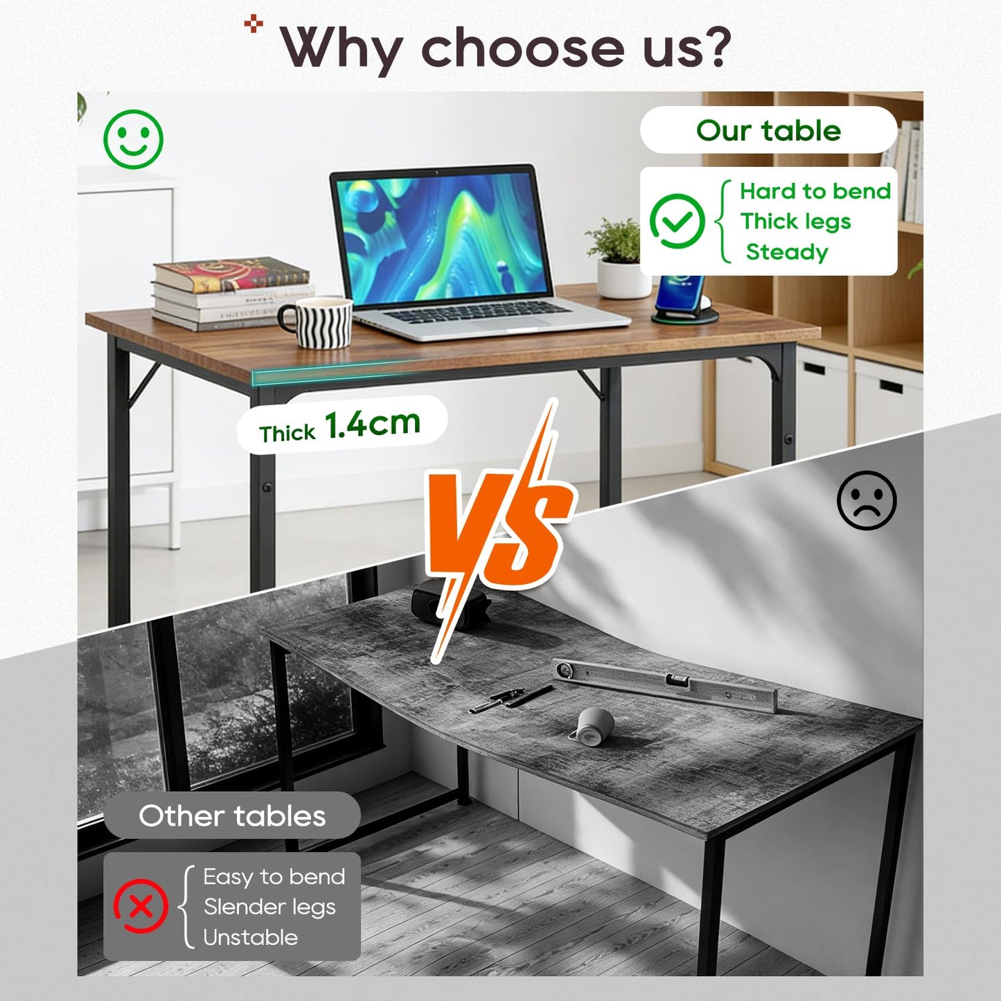 BestOffice Computer Desk,Home Office Desk Writing Study Table Modern Simple Style PC Desk with Metal Frame for Home Office BestOffice