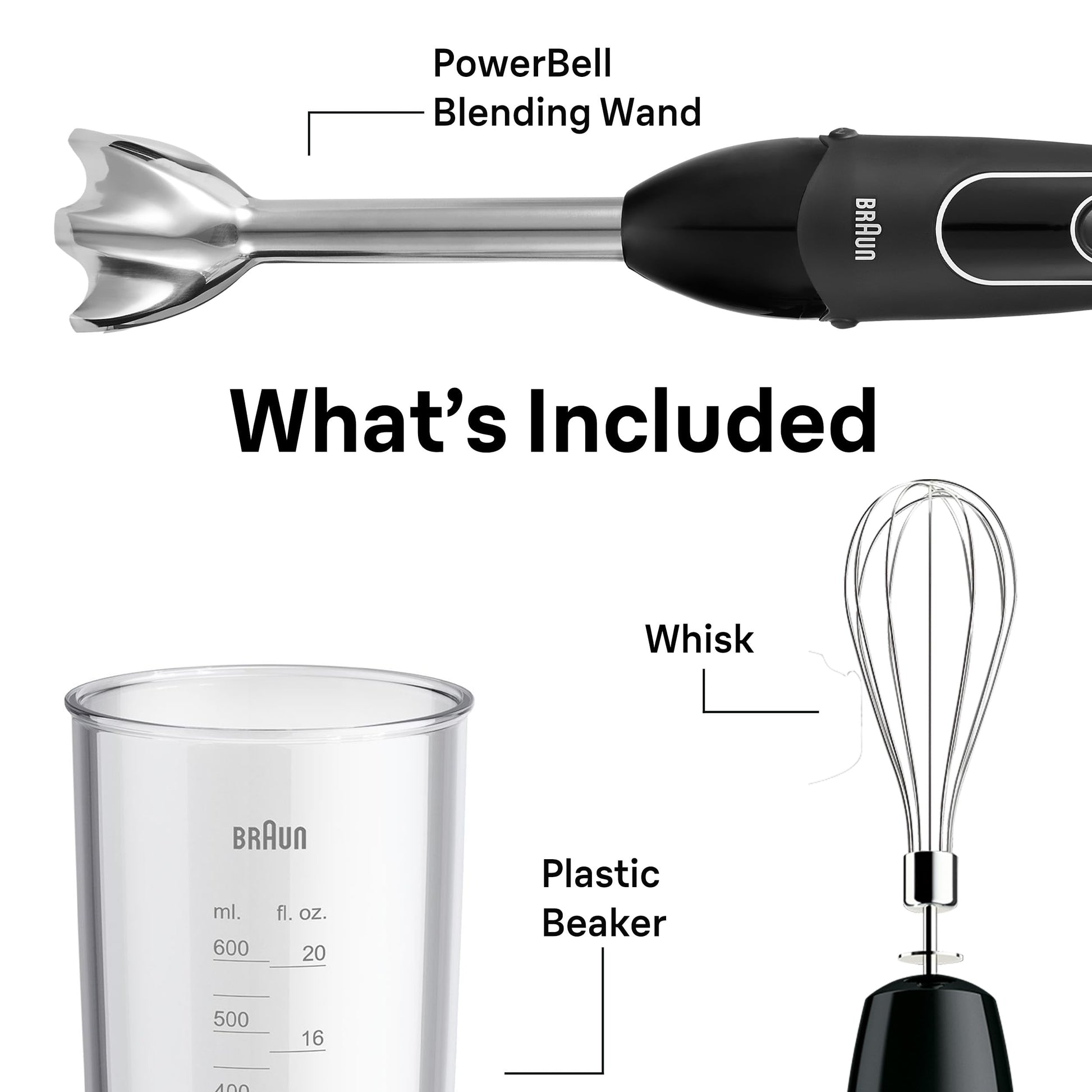 Braun MQ505 Immersion Hand Blender w/Whisk & Beaker, Dual Speed, 350W Braun