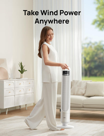 DREO Tower Fan for Bedroom, 90° Oscillating Standing Fans for Room with 4 Speeds, 3 Modes, 28dB Quiet for Sleep, 25ft/s Velocity, 8H Timer, Remote, Living Room, Office, Home, Black, TF117