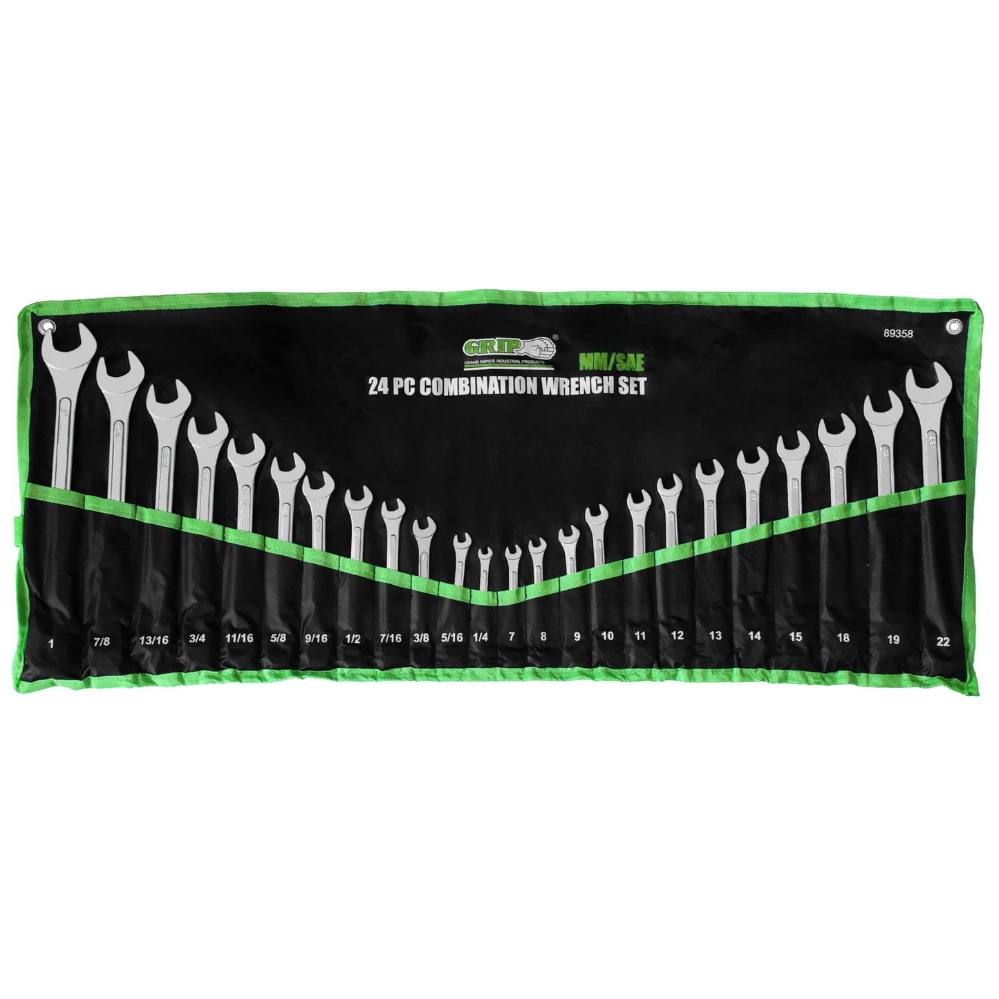 Grip 24 pc All-Purpose Master Combination Wrench Set MM/SAE - Metric 7mm to 22mm - SAE 1/4” to 1" - Roll-up Pouch - General Household, Garage, Auto Repairs, Cars, Trucks, Boat - Available at All In One Marketplace Canada