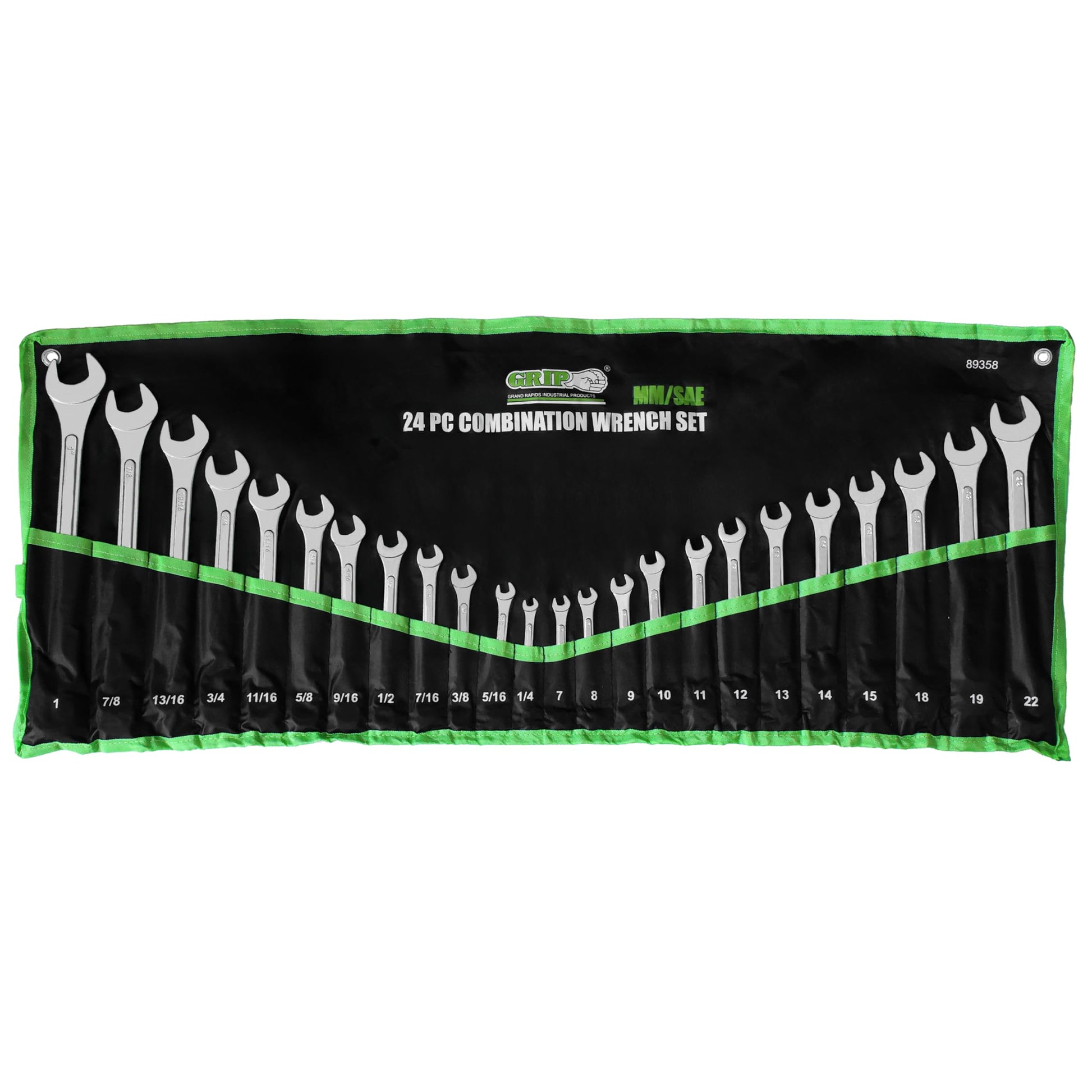 Grip 24 pc All-Purpose Master Combination Wrench Set MM/SAE - Metric 7mm to 22mm - SAE 1/4” to 1" - Roll-up Pouch - General Household, Garage, Auto Repairs, Cars, Trucks, Boat - Available at All In One Marketplace Canada