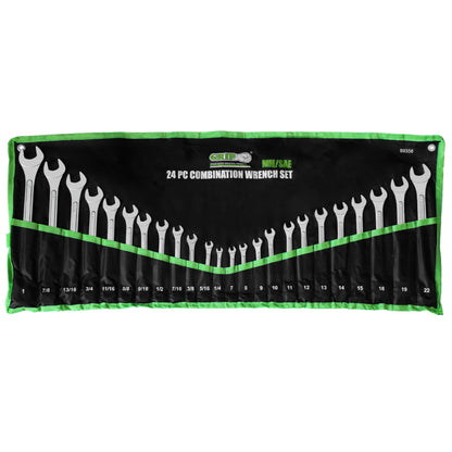 Grip 24 pc All-Purpose Master Combination Wrench Set MM/SAE - Metric 7mm to 22mm - SAE 1/4” to 1" - Roll-up Pouch - General Household, Garage, Auto Repairs, Cars, Trucks, Boat - Available at All In One Marketplace Canada