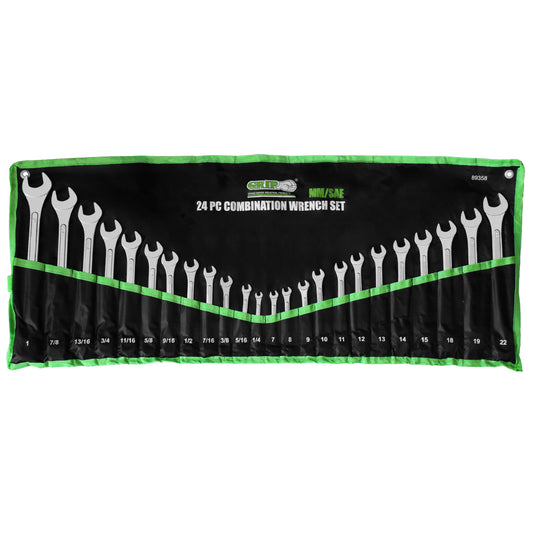 Grip 24 pc All-Purpose Master Combination Wrench Set MM/SAE - Metric 7mm to 22mm - SAE 1/4” to 1" - Roll-up Pouch - General Household, Garage, Auto Repairs, Cars, Trucks, Boat - Available at All In One Marketplace Canada