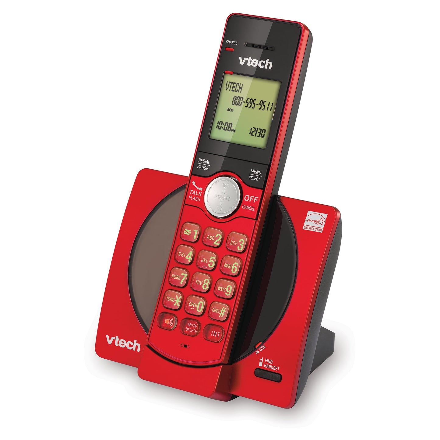 VTech DECT 6.0 Single Handset Cordless Phone with CID, Backlit Keypad and Screen, Full Duplex Handset Speakerphone, and Call Block Red VTech