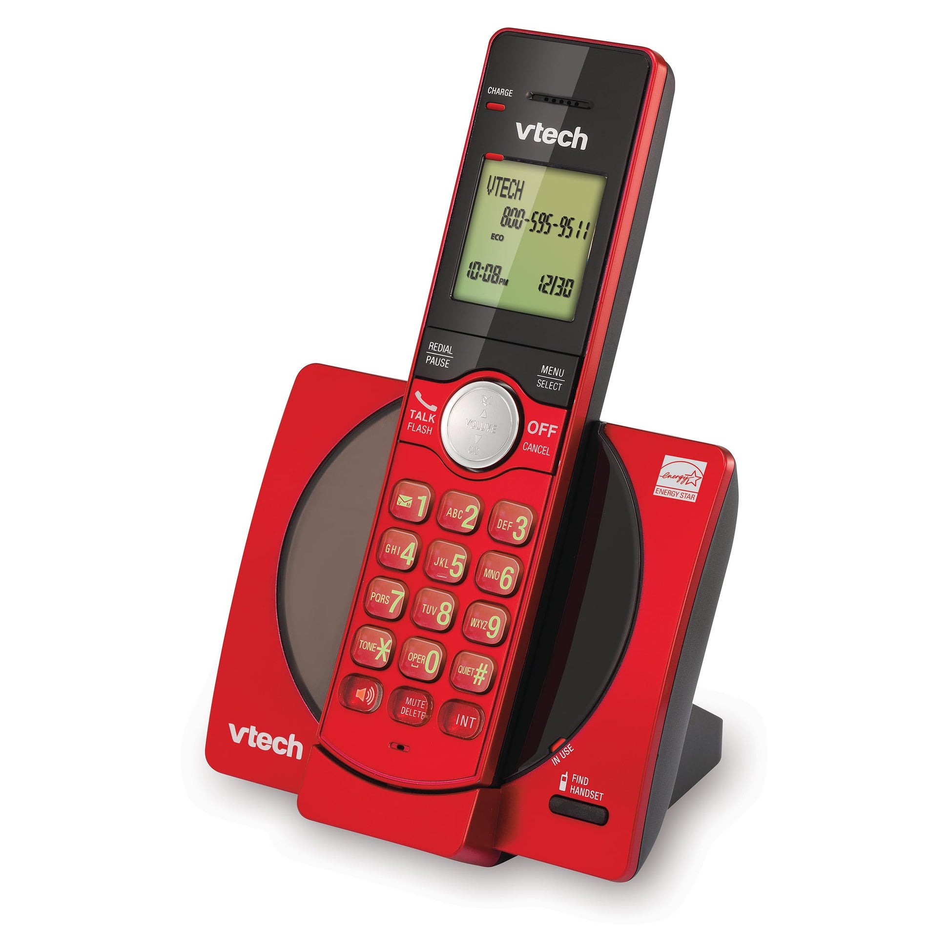 VTech DECT 6.0 Single Handset Cordless Phone with CID, Backlit Keypad and Screen, Full Duplex Handset Speakerphone, and Call Block Red VTech
