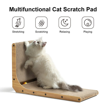 FUKUMARU Cat Scratcher, 68 CM L Shape Cat Scratch Pad Wall Mounted, Cat Scratching Cardboard with Ball Toy for Indoor Cats, Large Size