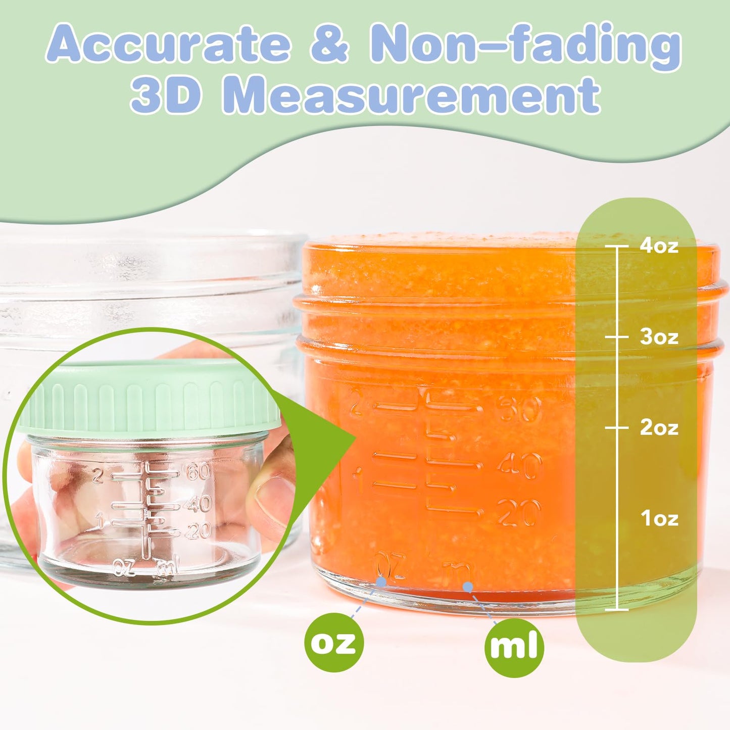 8 Pack Glass Baby Food Storage Containers, 4 oz Leakproof Baby Food Jars with Lids, Small Glass Food Containers for Infant Baby Food, Freezer & Microwave Safe, BPA Free