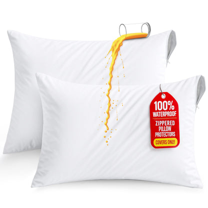 Utopia Bedding Waterproof Pillow Protectors Zippered Queen Size (2 Pack, White), Zippered Pillowcases, Bed Bug Proof Pillow Encasement Covers 20 x 28 Inches
