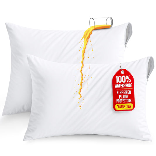 Utopia Bedding Waterproof Pillow Protectors Zippered Queen Size (2 Pack, White), Zippered Pillowcases, Bed Bug Proof Pillow Encasement Covers 20 x 28 Inches