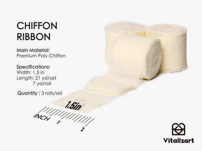 Vitalizart Cream White Handmade Chiffon Silk Ribbon Fringe 3 Rolls 1.5" x 21 Yd Ivory Frayed Edges Ribbons for Wedding Invitations Bridal Bouquets Gifts Wrapping Crafts Holiday Decor 🍁 All In One Marketplace Canada