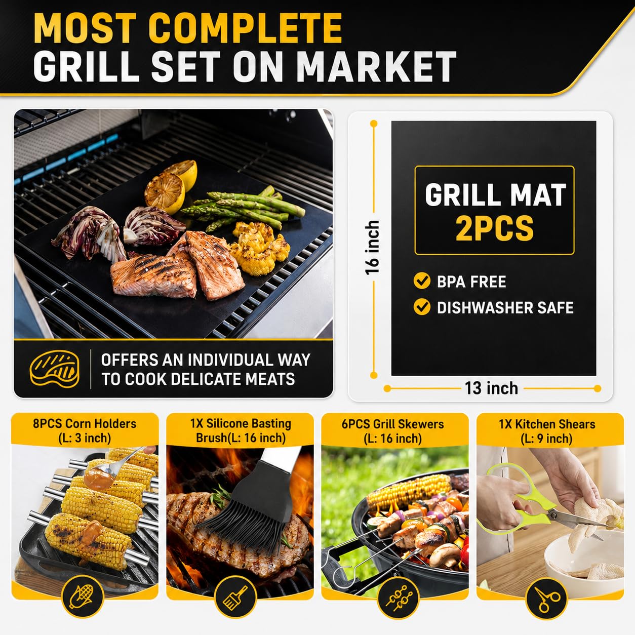 34Pcs BBQ Grill Accessories Tools Set, 16 Inches Stainless Steel Grilling Tools with Carry Bag, Thermometer, Grill Mats for Camping/Backyard Barbecue, Grill Tools Set for Men Women - Available at All In One Marketplace Canada