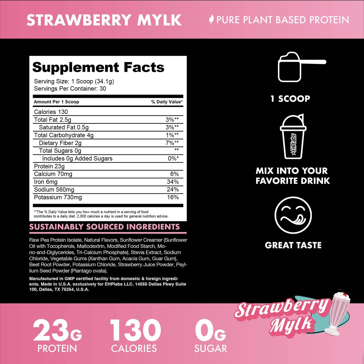 Blessed Plant-Based Protein Powder - Pea Protein Meal Replacement Shake, 23g Protein Per Serving, Vegan, Gluten-Free, Naturally Sweetened, 30 Servings (Strawberry Mylk)