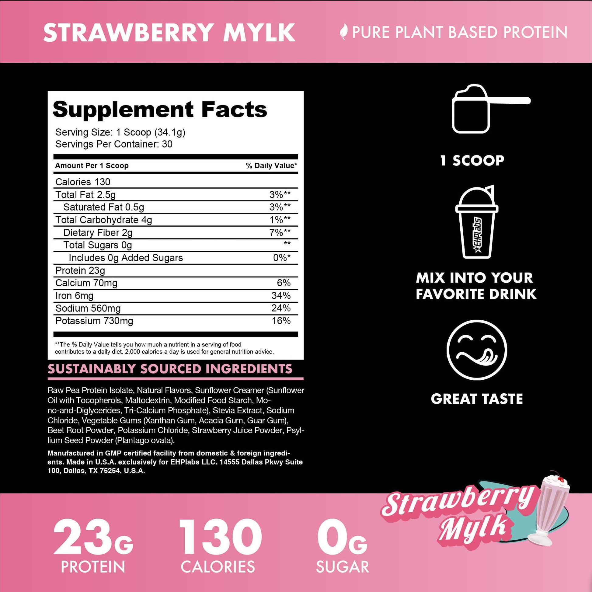 Blessed Plant-Based Protein Powder - Pea Protein Meal Replacement Shake, 23g Protein Per Serving, Vegan, Gluten-Free, Naturally Sweetened, 30 Servings (Strawberry Mylk)