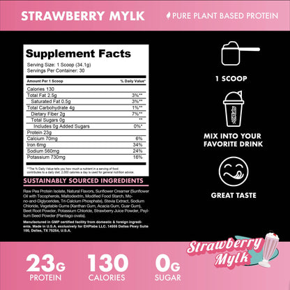 Blessed Plant-Based Protein Powder - Pea Protein Meal Replacement Shake, 23g Protein Per Serving, Vegan, Gluten-Free, Naturally Sweetened, 30 Servings (Strawberry Mylk)