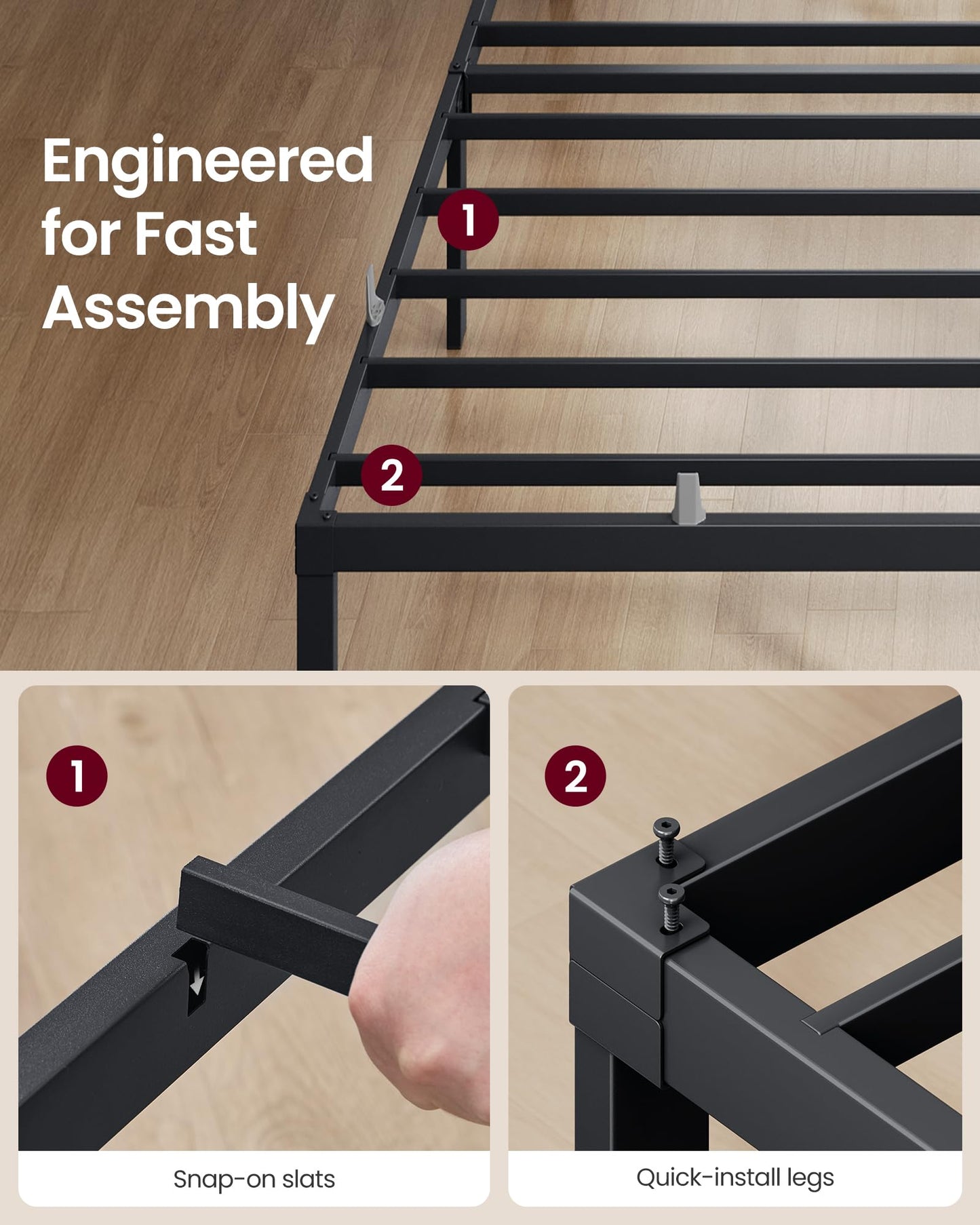 VASAGLE Twin Metal Bed Frame 14 Inches Tall, 550 lb Weight Capacity Heavy Duty Platform Bed Frame with Under-Bed Storage, No Box Spring Needed, Matte Black URMB653BD02 VASAGLE