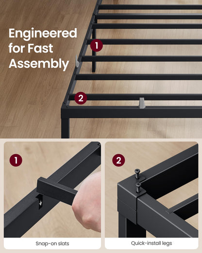 VASAGLE Twin Metal Bed Frame 14 Inches Tall, 550 lb Weight Capacity Heavy Duty Platform Bed Frame with Under-Bed Storage, No Box Spring Needed, Matte Black URMB653BD02 VASAGLE