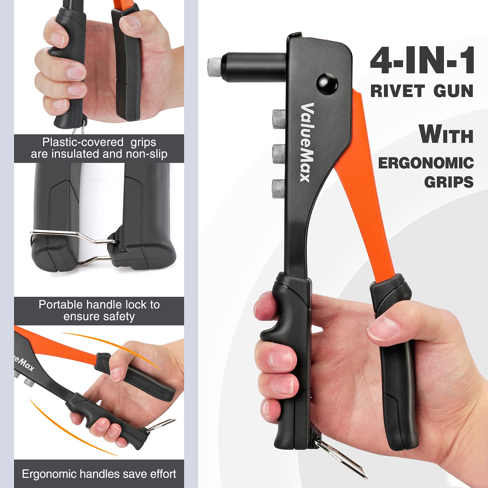 ValueMax 4-in-1 Hand Riveter/Rivet Gun, Pop Rivet Tool Kit with 200 Rivets ValueMax