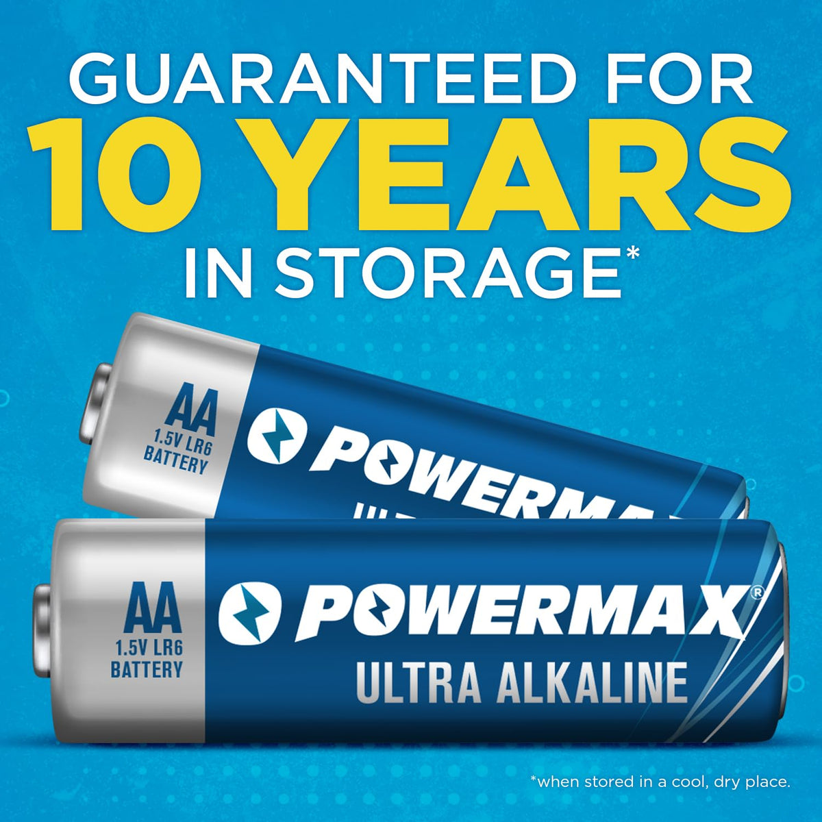 Powermax 100-Count Double AA Batteries, Ultra Long Lasting Alkaline Battery for Home and Office, 10-Year Shelf Life, Reclosable Packaging