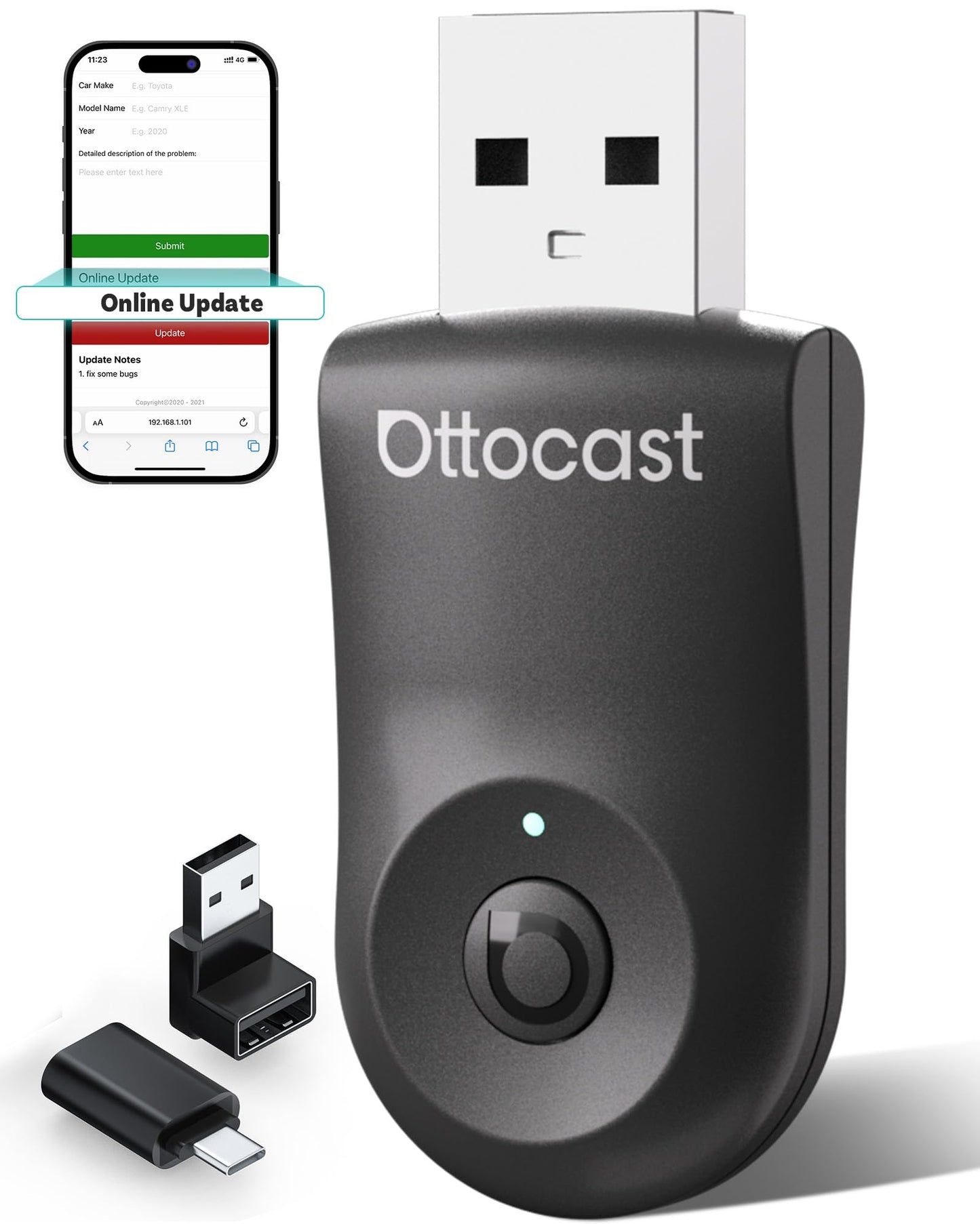 OTTOCAST Mini 2025 Wireless CarPlay & Android Auto 2-in-1 Adapter, Plug & Play, 5GHz WiFi, Auto Connect for iPhone & Android, Fits 98%+ OEM Wired CarPlay Cars