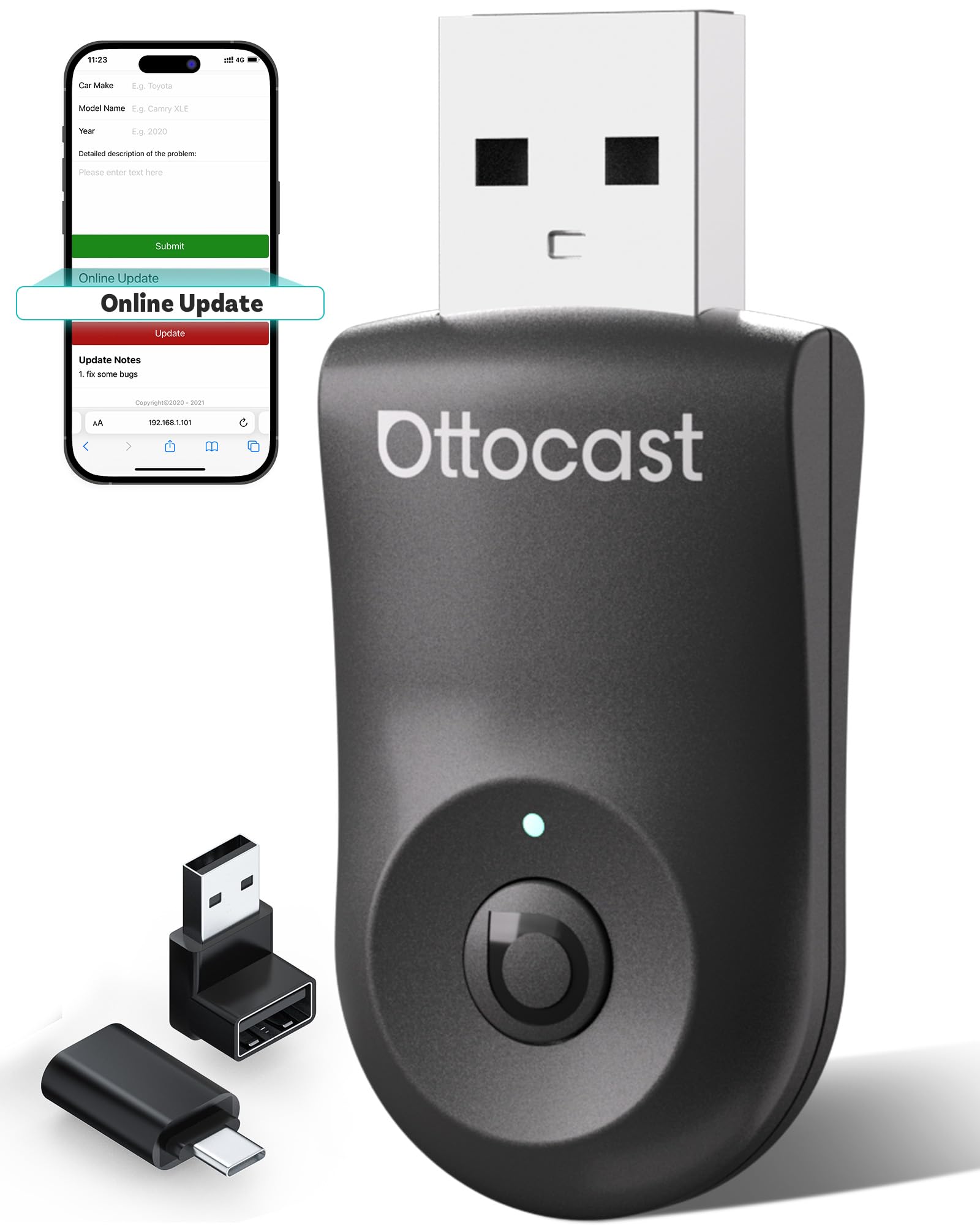 OTTOCAST Mini 2025 Wireless CarPlay & Android Auto 2-in-1 Adapter, Plug & Play, 5GHz WiFi, Auto Connect for iPhone & Android, Fits 98%+ OEM Wired CarPlay Cars