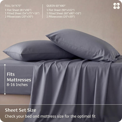 Bedsure 100% Rayon Bamboo Sheets Queen Size Set, Dark Grey