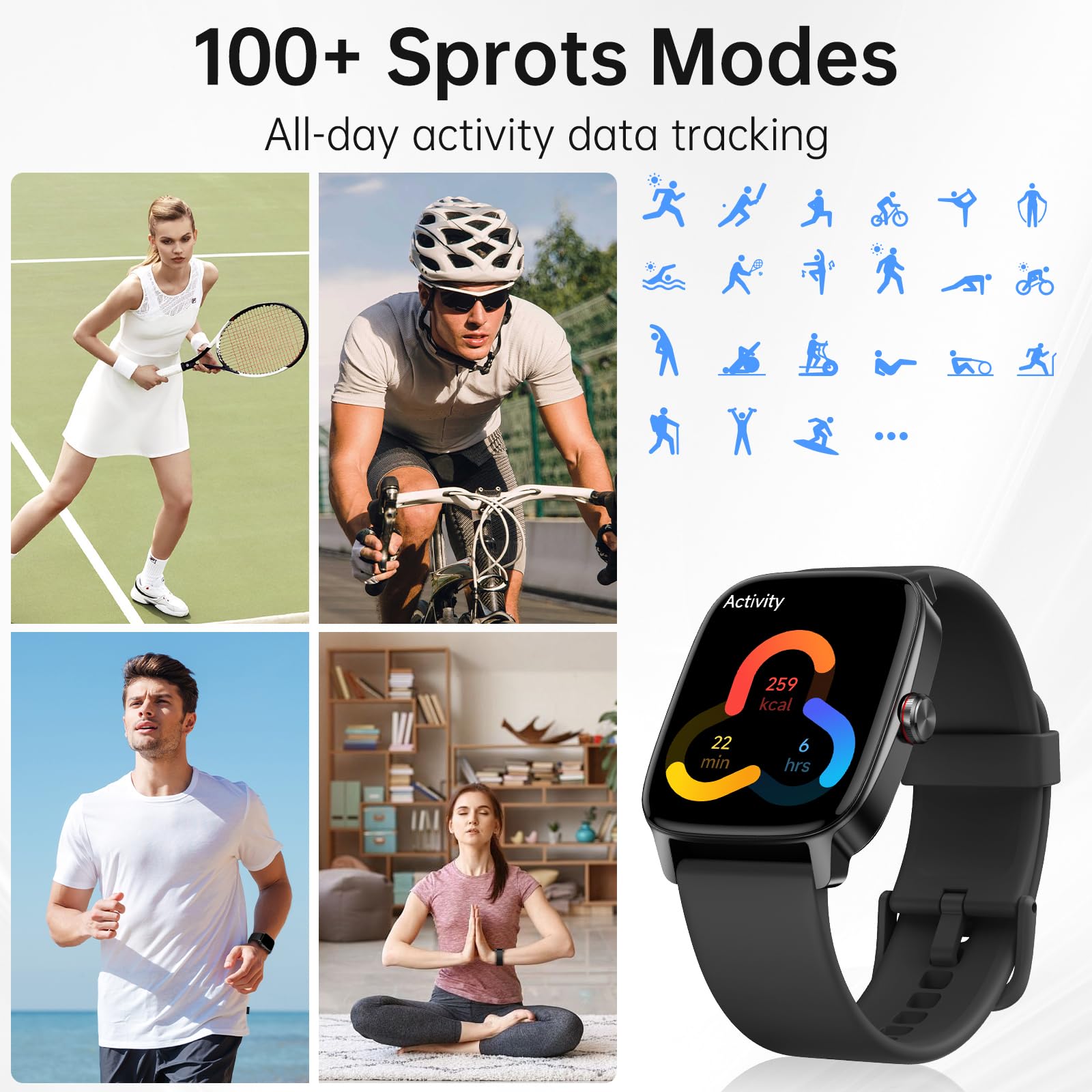 Smart Watch for Men Women, Bluetooth Call Smartwatch with AI Voice, 1.85" HD DIY Dial Fitness Watch, Heart Rate/SpO2/Steps/Sleep Monitor, 100+ Sports Modes, IP68 Waterproof Watch for Android iOS - Available at All In One Marketplace Canada