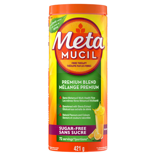 Metamucil Premium Blend, 4-in-1 Daily Fibre for Digestive Health, Plant-Based Psyllium Husk Powder Supplement, Sugar-Free with Stevia, Orange Flavored, 72 Servings - Available at All In One Marketplace Canada