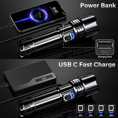AKNEAR Rechargeable LED Flashlight High Lumens, Super Bright Flashlights with Zoomable & USB C Rechargeable & 5 Light Mode & IPX-7 Waterproof, Powerful Flash Light (2, Standard Display) - Available at All In One Marketplace Canada