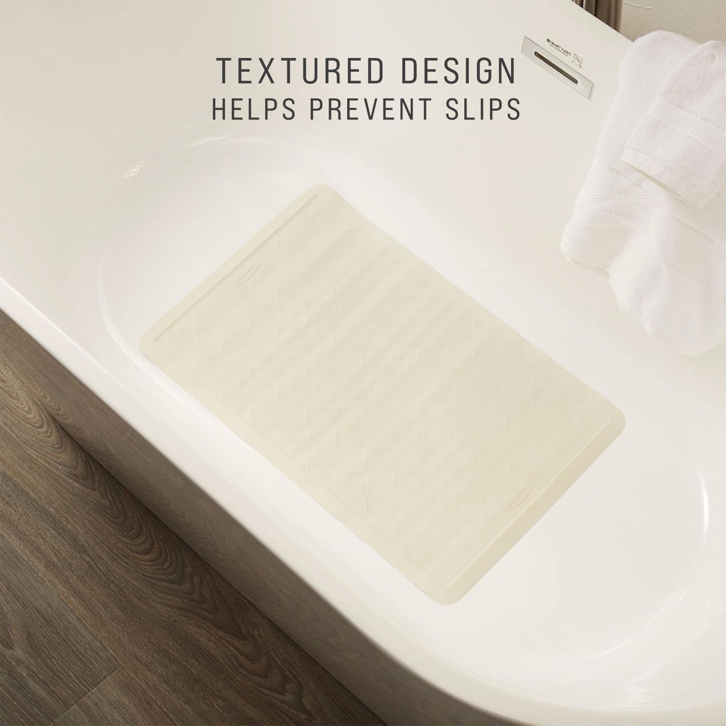 Rubbermaid Commercial Products Bath Tub and Shower Mat | Large - 28 x 16 in. | White | Machine Washable | Safti-Grip Non-Slip Bathroom Mat with Suction Cups for Home/Hotel/Shower/Bathtub Rubbermaid Commercial
