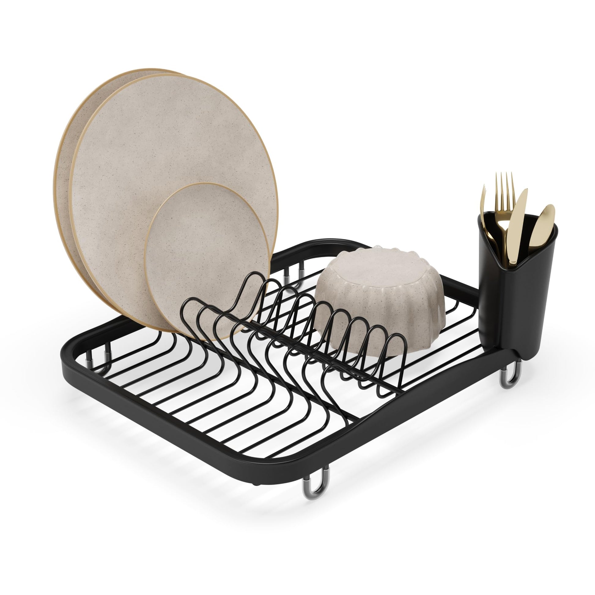 Umbra Sinkin Dish Drying Rack – Drainer Caddy with Removable Cutlery Holder – Use in Sink or On Counter, Standard, Black Umbra