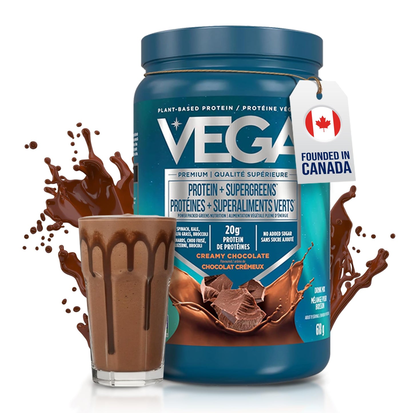 Vega Protein + Supergreens Vegan Plant Based Protein Powder – 20g Organic Pea Protein, Dairy-free, Healthy Breakfast Shake – Chocolate, 19 Servings, 618 grams (Pack of 1)