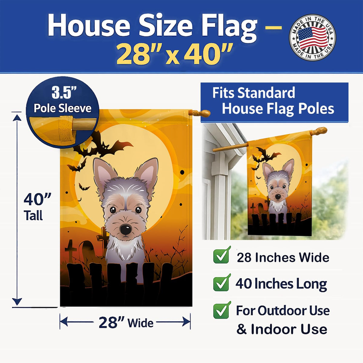 Caroline's Treasures BB1790CHF Halloween Yorkie Puppy Canvas House Size Flag, Multicolor, Large