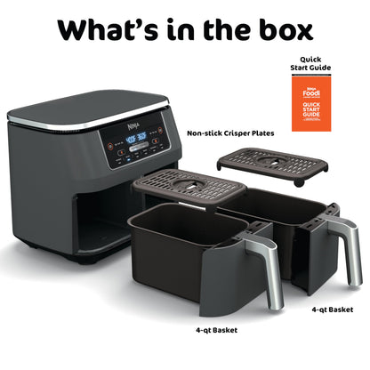 Ninja Foodi 6-in-1 8-qt. (7.6L) 2-Basket Air Fryer DualZone Technology, Match Cook & Smart Finish to Roast, Broil, Dehydrate & More for Quick, Easy Meals, Slate Grey (DZ201C) Canadian Version