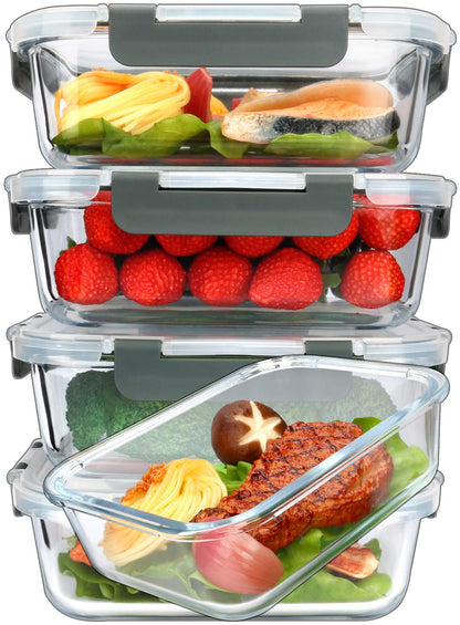 M MCIRCO [5-Packs, 36 Oz.] Glass Meal Prep Containers with Lifetime Lasting Snap Locking Lids Glass Food Containers,Airtight Lunch Container,Microwave, Oven, Freezer and Dishwasher (4.5 Cup) - Available at All In One Marketplace Canada