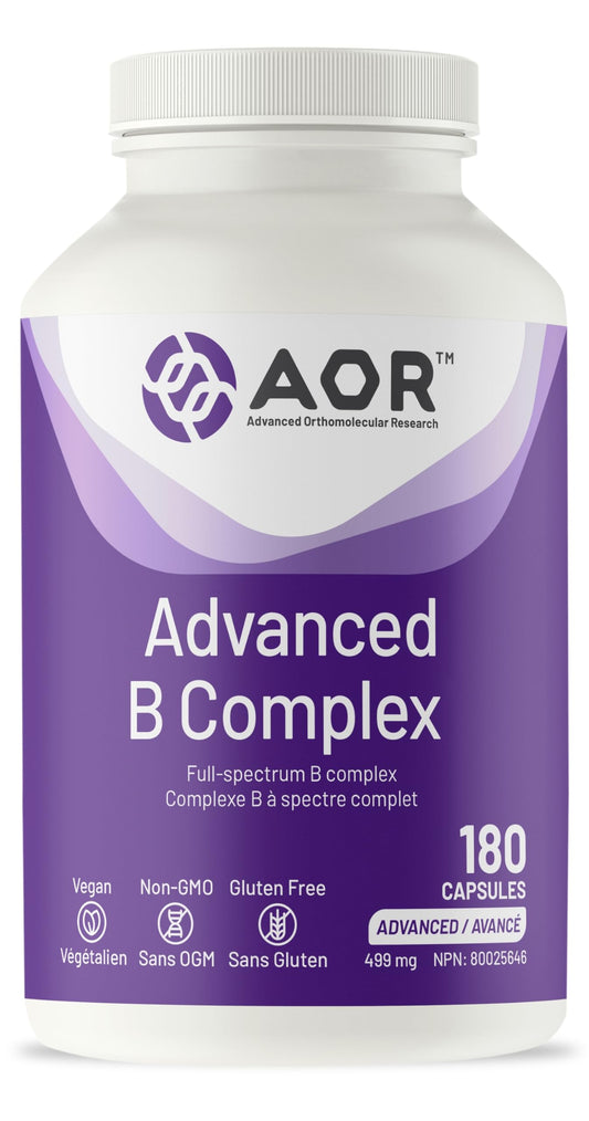 AOR Advanced B Complex Capsules, 180 Count 180-Day Supply - Full-Spectrum B Vitamin Blend with B1, B2, B3, B5, B6, B12, Inositol, Folic Acid & Biotin - Vegan, Non-GMO & Gluten-Free - Promotes Energy