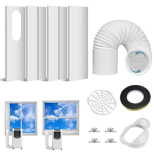 Portable Air Conditioner Window Kit with 5.9" Exhaust Hose, Portable AC Window Vent Kit for Sliding Window Seal with PVC Plate, Universal Coupler Fits 5.9 & 5.1 Inch Diameter Exhaust Hose - Available at All In One Marketplace Canada